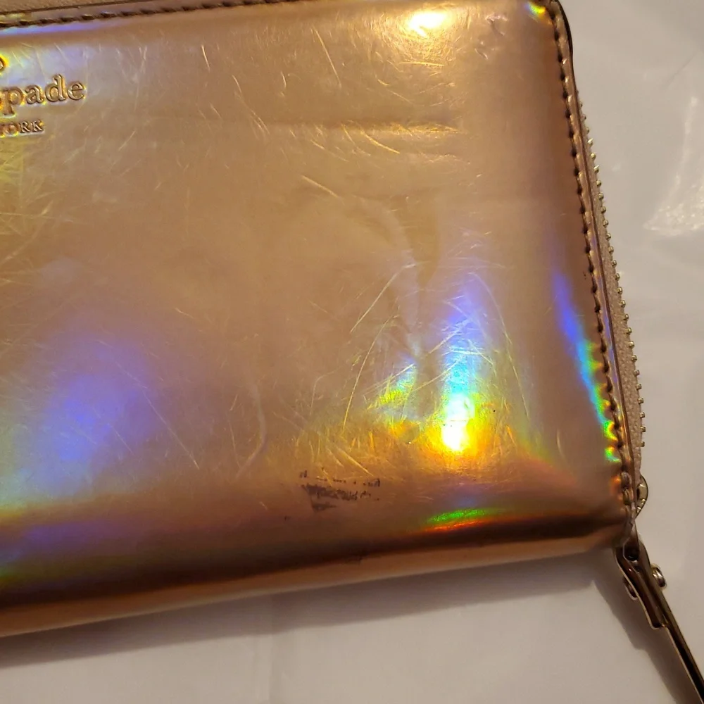 Kate Spade New York Iridescent Rose Gold Zip Wallet